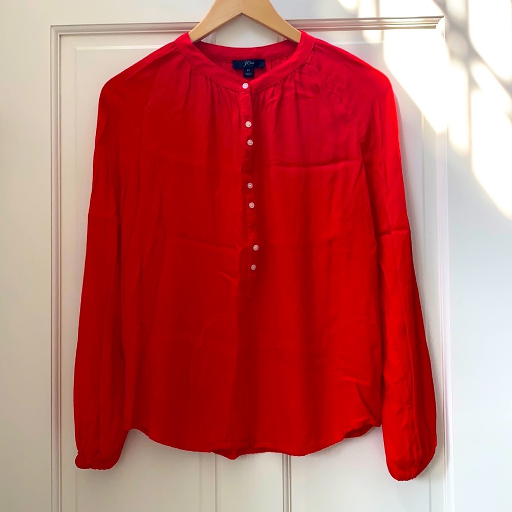 J. Crew Red Long-Sleeve Button Henley Blouse